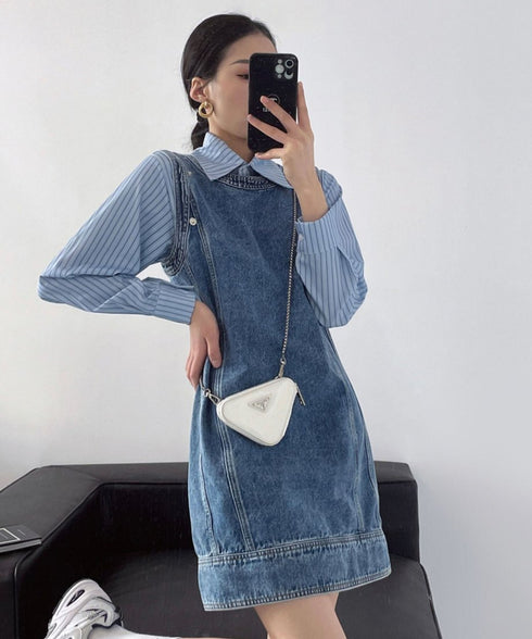 Detachable Sleeve Denim Mini Dress